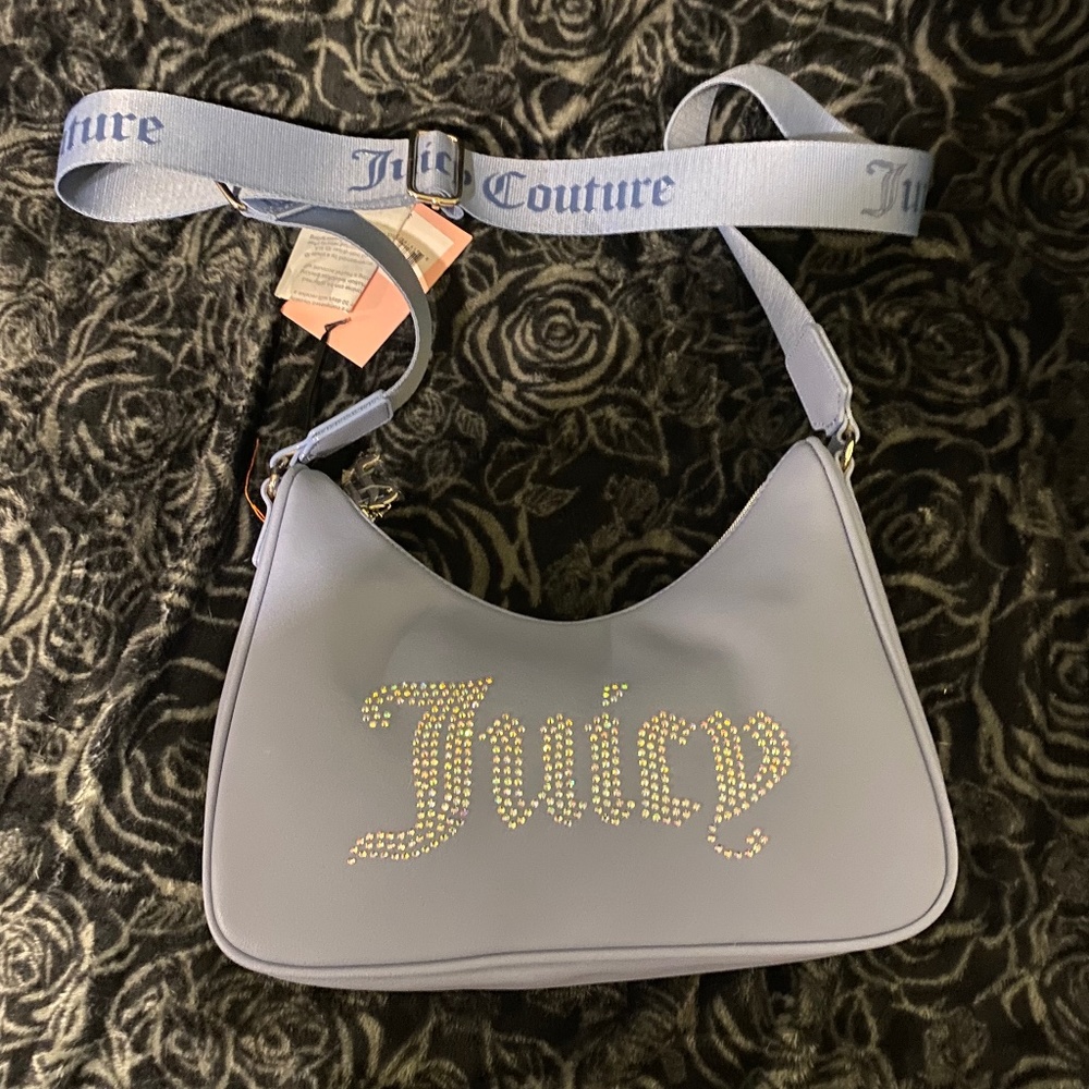 Juicy Couture Slate Blue Obsession Crossbody Bag with Silver Hardware and Bling